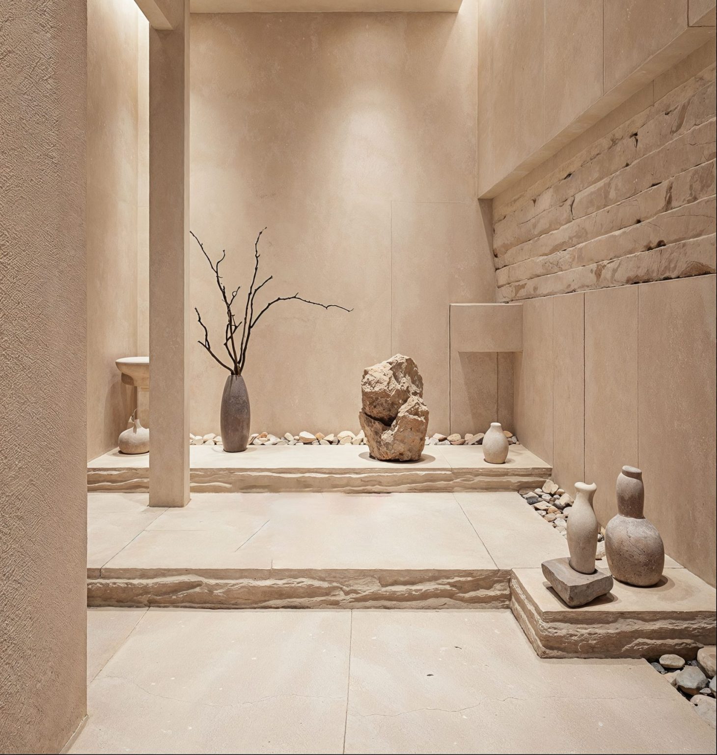 A picture of a place with cream travertine design